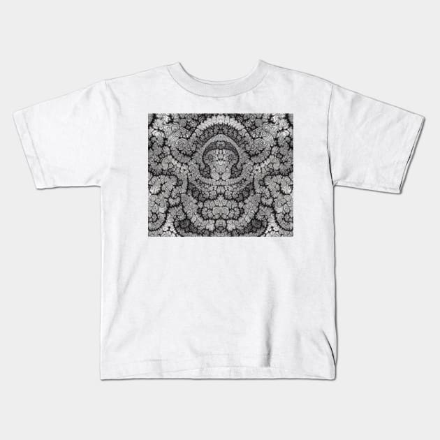 Grayscale Aesthetic Fractal Lion's Face - Black and White Abstract Artwork Kids T-Shirt by BubbleMench